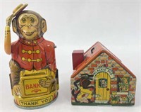 J Chein & Co Monkey & 3 Little Pigs Tin Banks