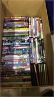 Box lot of  50 movie DVDs and a few CDs, (777)