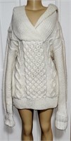 Vintage White Hand-Knit Hooded Sweater