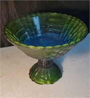Blue green compote approx 7 inches tall