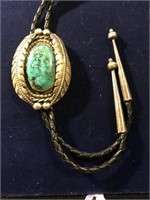 STERLING NATIVE BOLO TIE SIGNED "W"