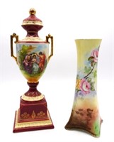 Porcelain Lidded Urn and Bavarian Vase.