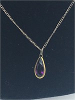 Sterling and Amythest Teardrop Necklace