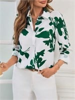SHEIN Clasi Plants Print Button Front Shirt-XL