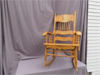 PRESS BACK OAK ROCKING CHAIR