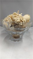 Vintage Glass Decor Bowl w/Dried Flowers