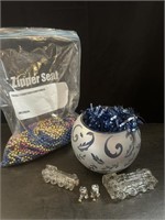 Crystal Trains, Vase & Bag of Beads