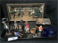 Wooden Shadowbox Scene, Small Handcarved Figures.