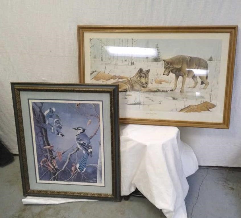 2 FRAMED PICTURES, TIMBER WOLVES BY R YOUNGER,