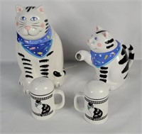 Ceramic Cat Cookie Jar, Teapot & Shakers