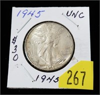 1945 Walking Liberty half dollar, Unc.