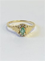 14K Gold Diamond and Emerald Ring Sz 8.5