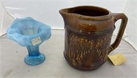2 pc, Blue glass vase ruffled neck, Picture/Venue