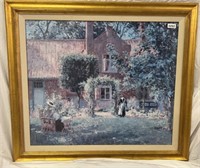 Large Framed English Cottage Scene, 34" x 30"