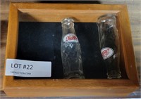 WOOD & GLASS DISPLAY BOX WITH 2 SM.  PEPSI BOTTLES