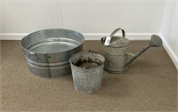Galvanized Wash Tub, Bucket & Watering Can
