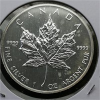 1990 Canada $5 Silver Coin Maple Leaf 1 t oz.
