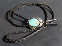 Turquoise & silver bolo tie, unmarked
