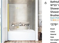 Bathtub Folding Shower Glass Door, 36" W*55" H