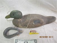 Antique Wood Duck Decoy W/ Glass Eyes & Weight