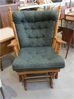 Wood Glider Rocking Chair, Green Cushions
