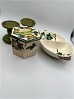 Green Items, Lidded Canister, Split Dish, Wood
