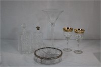 Large martini glass 14" H, decanters 10 and 8.5",