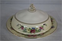English floral decorated covered butter dish 7.25"
