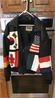Large Leather Jacket assorted Flags Zipper needs