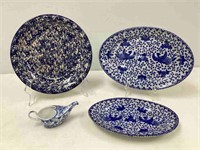 Four Blue and White Ceramic Pieces