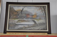 K. Wilson oil on canvas train art,  43x31