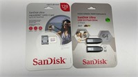 NEW SANDISK 64GB FLASHDRIVES&128 GB MICROSD CARD