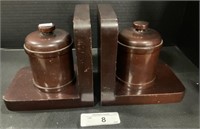 Vintage Wooden Canister Bookends.