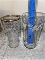 Box of vintage frosted grape etched glasses