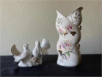 Porcelain Flower Vase & Bird Sculptures