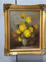 Flowers in Vase Oil Painting signed Robert