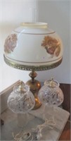 (2) Crystal lamps with etched shades and 26 1/2"