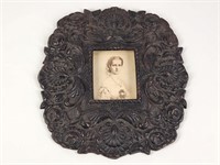 ANTIQUE ORNATE CAST IRON PICTURE FRAME