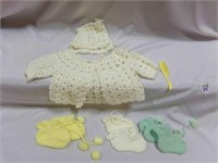 Crocheted Baby Sweater & Bonnet with 3 Pair