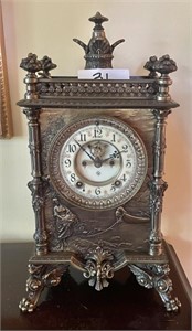 Antique ornate Ansonia mantel clock & key