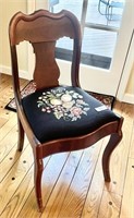 Walnut side chair with needlepoint seat