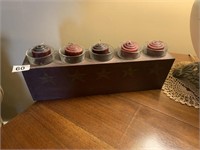 WOODEN CANDLE HOLDER WITH CANDLES 5" X 15"