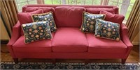 82" 3-cushion brick red sofa w/pillows