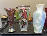 North wood vase, hand painted red bird vase.