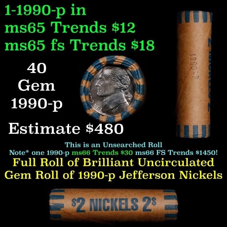 BU Shotgun Jefferson 5c roll, 1996-p 40 pcs Bank $