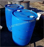 2 blue poly 55 gallon drums / barrels