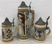 Vintage Beer Stein Lot Of Three