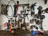 Partial wall of tools- Hammers, Hooks and more