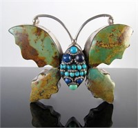 Sterling, Turquoise, Lapis Butterfly Brooch