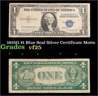 1935G $1 Blue Seal Silver Certificate Grades vf+ M